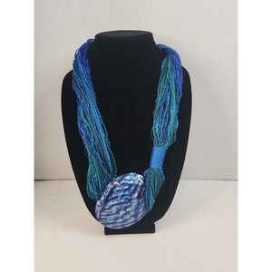 Vintage 1990 Fischer Design Signed Fiber Art Necklace Large Abalone Shell Twist